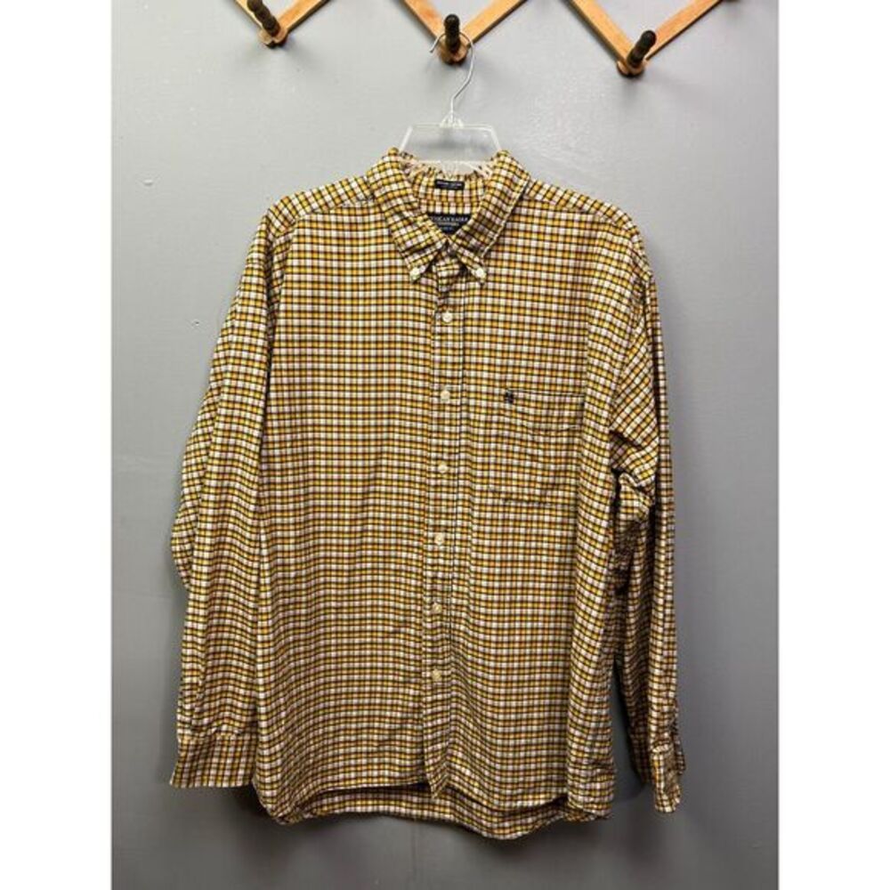 American Eagle Rugged Oxford Shirt Mens large yellow plaid long sleeve
